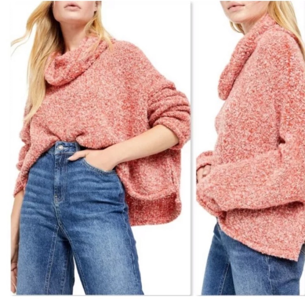 Free people cowl neck BFF sweater red lotus - Picture 3 of 9